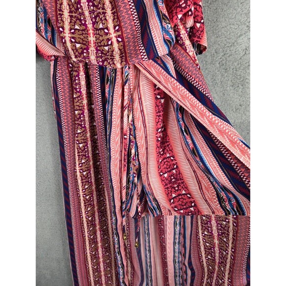 City Triangle Womens Romper Maxi Skirt Overlay XL Pink Off Shoulder Boho Hippie - Picture 5 of 9